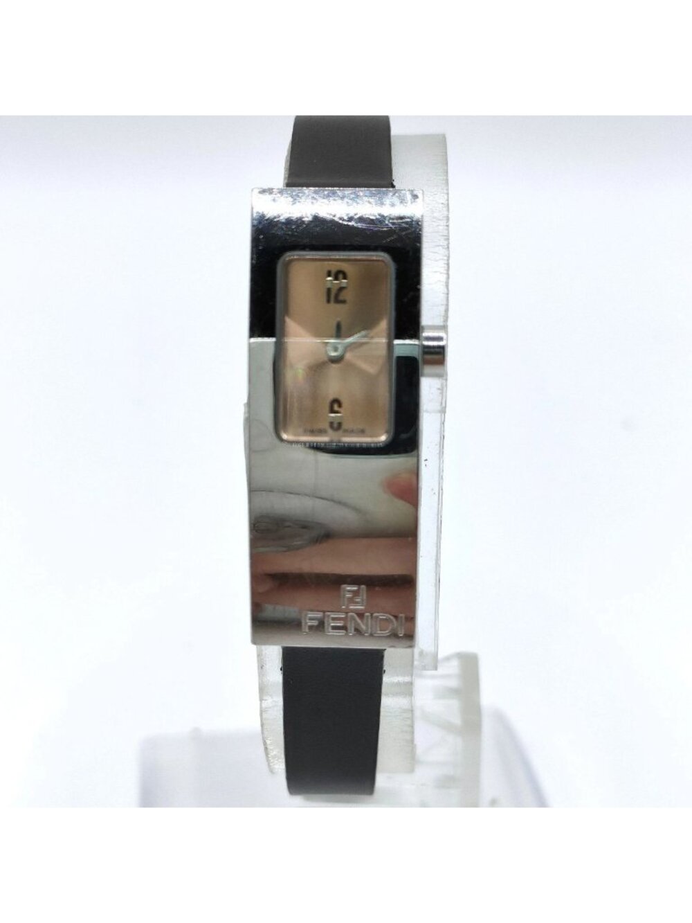 💙 Fendi Swiss Made Rectangle Leather Watch | Stainless Steel | Quartz | Vintage